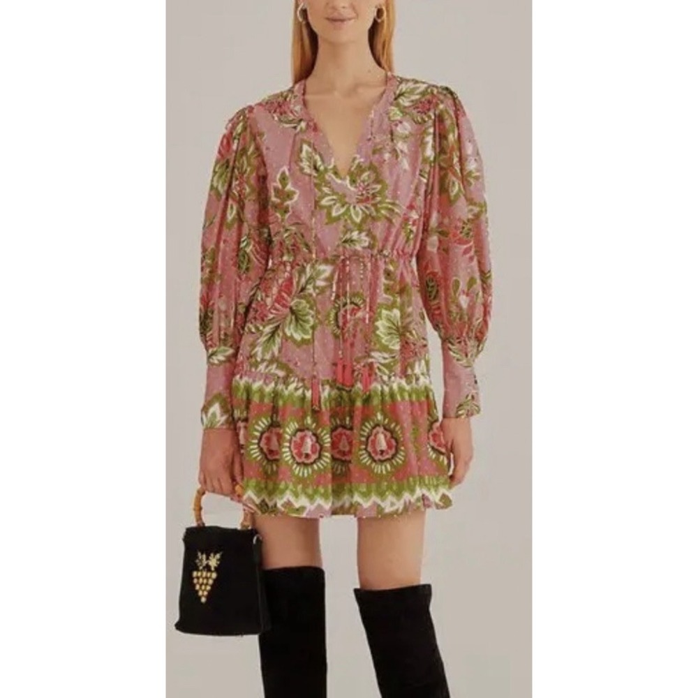 Farm Rio Soft Pink Aura Floral Mini Dress Size XS Cottagecore Fairycore Festival